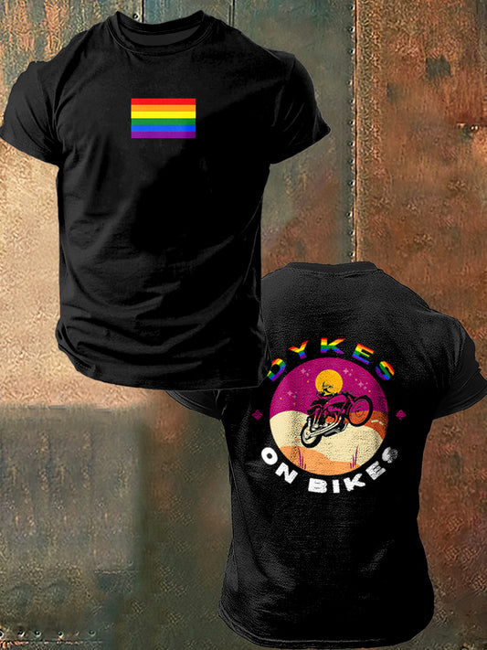 Unisexe Rainbow Dykes sur vélos Imprimer T-shirt à manches courtes de mode Vintage