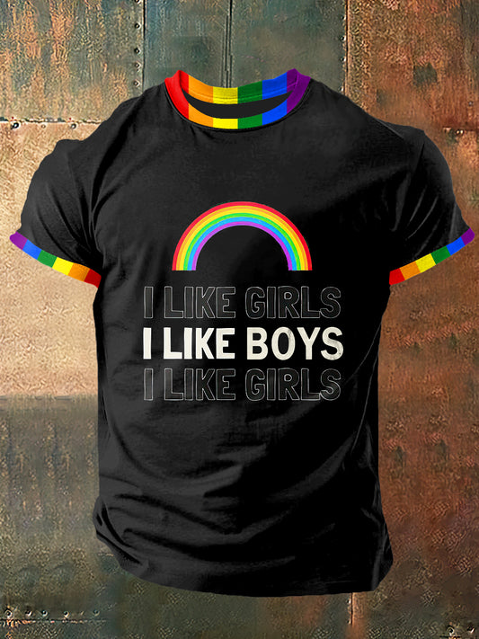 Unisexe j'aime les filles j'aime les garçons imprimer mode vintage t-shirt à manches courtes