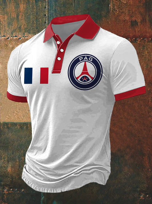 T-shirt à manches courtes Paris Print Polo Neck pour hommes