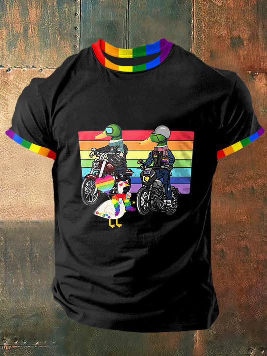 Unisexe Darks On Bikes Rainbow Print Vintage Fashion T-shirt à manches courtes