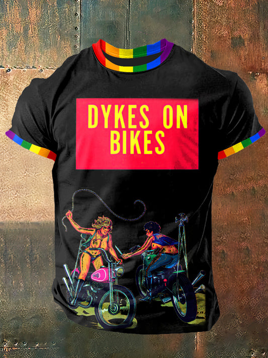 Dykes On Bikes Print Vintage Fashion T-shirt à manches courtes