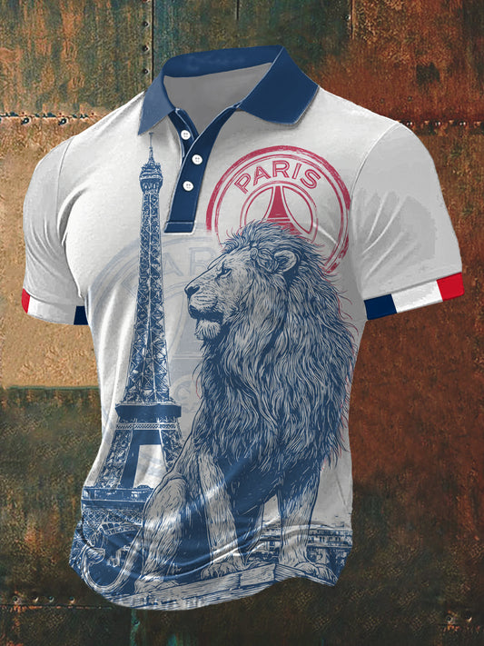 T-shirt manches courtes PSG Paris Lion Print Polo Neck Homme
