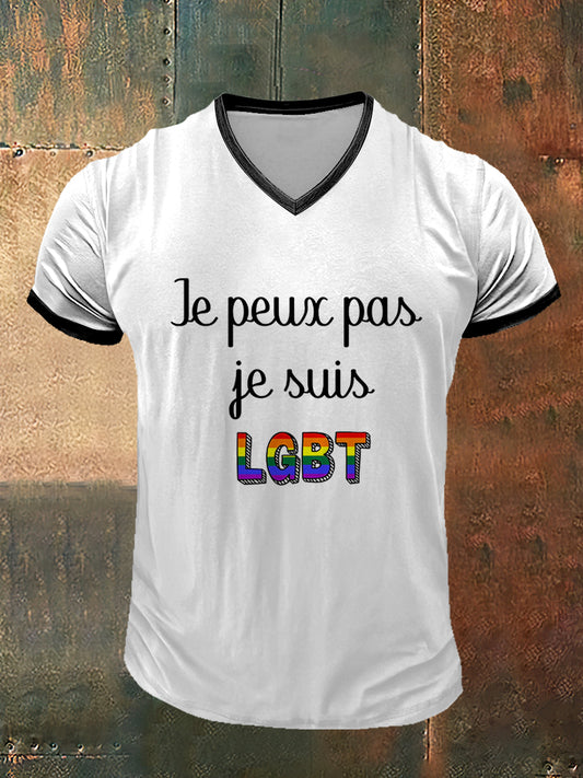 LGBT Imprimé Vintage Fashion T-shirt à manches courtes col en V pour hommes