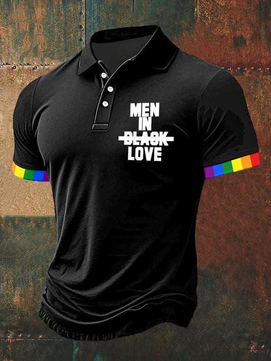 Hommes In Love Print Polo Neck T-shirt à manches courtes