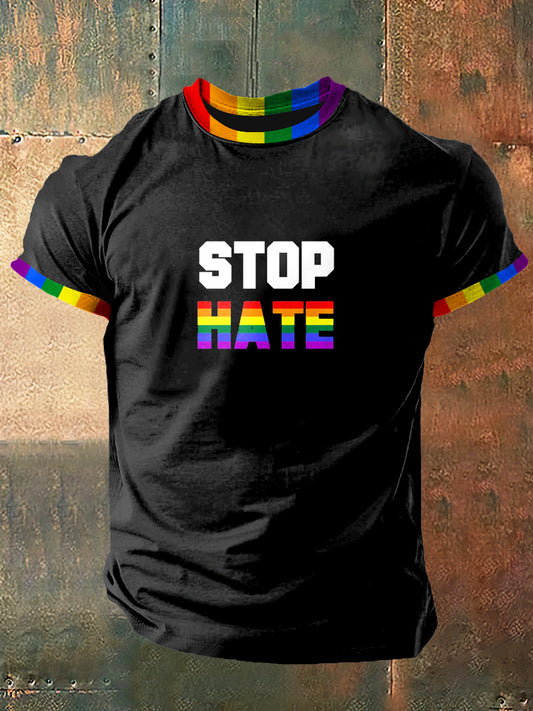 Stop Hate Print Vintage Fashion T-shirt à manches courtes pour hommes