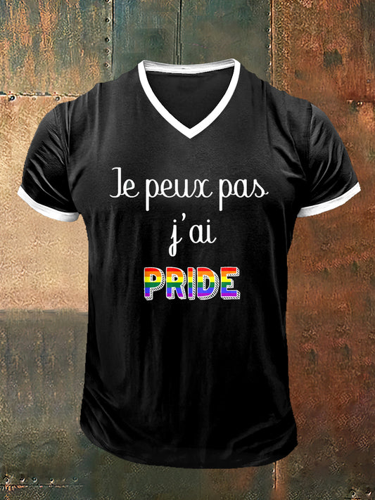 Men's Pride Printed Vintage Fashion T-shirt col en V à manches courtes