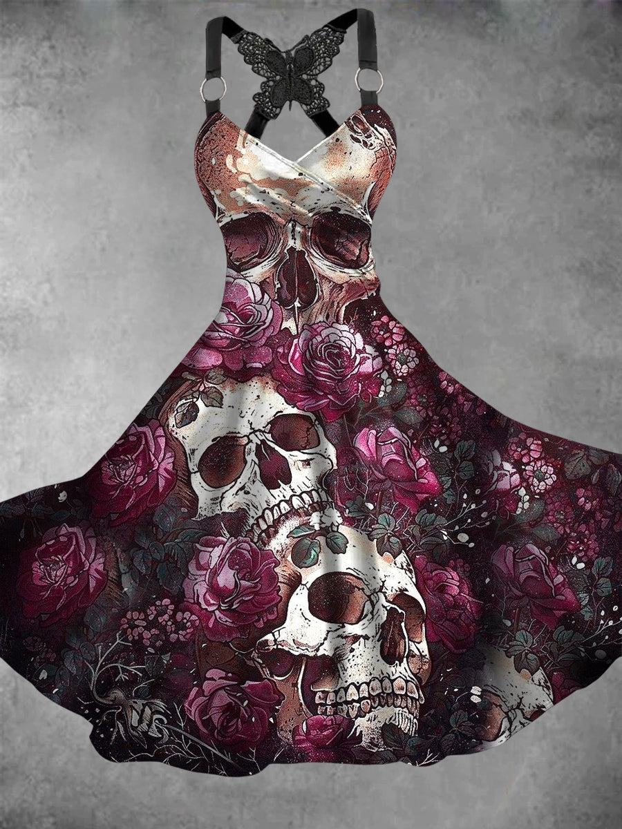 Robe décontractée vintage Skull Art pour femmes