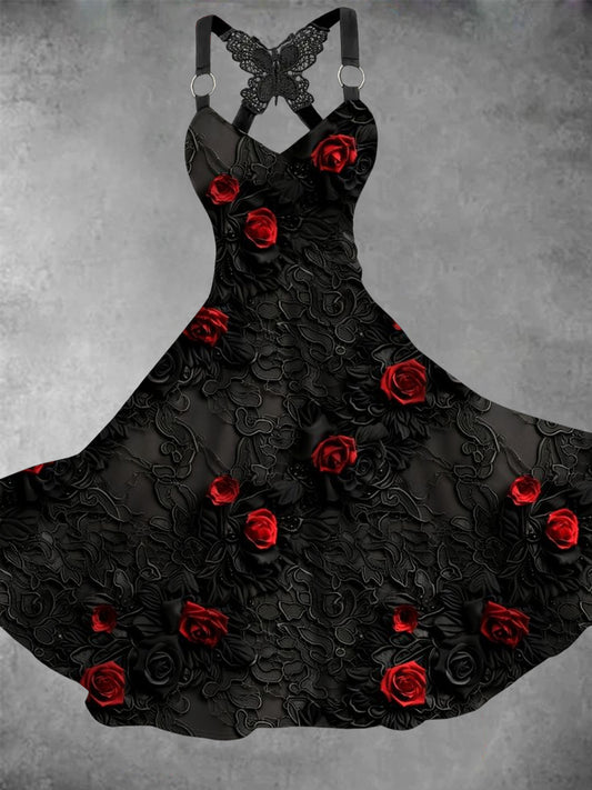 Robe décontractée Vintage Floral Art pour femmes