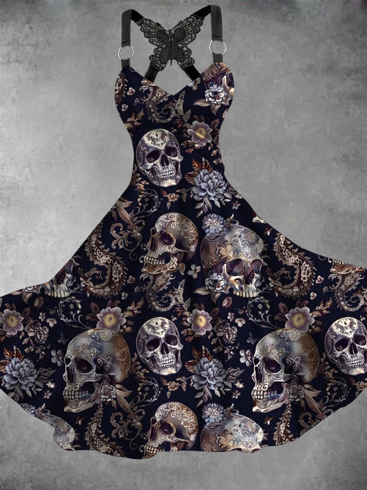 Robe décontractée vintage Skull Art pour femmes