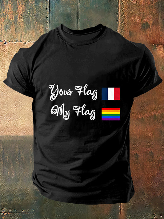 Votre drapeau France mon drapeau arc-en-ciel Imprimer Vintage Fashion T-shirt à manches courtes