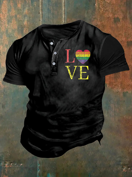 Arc-en-ciel amour impression Art manches courtes Henley Neck T-Shirt des hommes