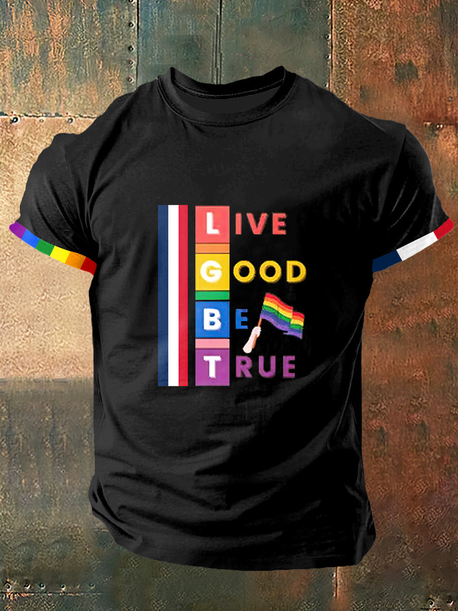 Live Good Be True Print Vintage Fashion T-shirt à manches courtes pour hommes