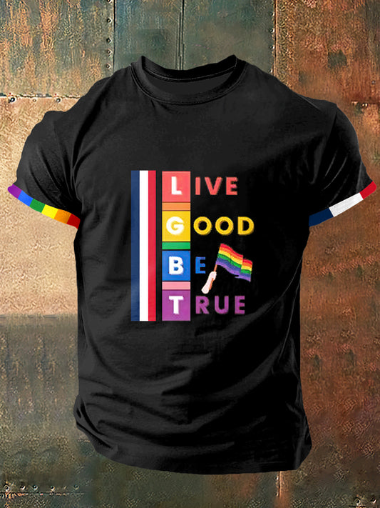 Live Good Be True Print Vintage Fashion T-shirt à manches courtes pour hommes