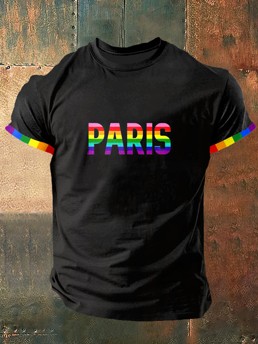 Colorful Paris Print Vintage Fashion T-shirt à manches courtes pour hommes