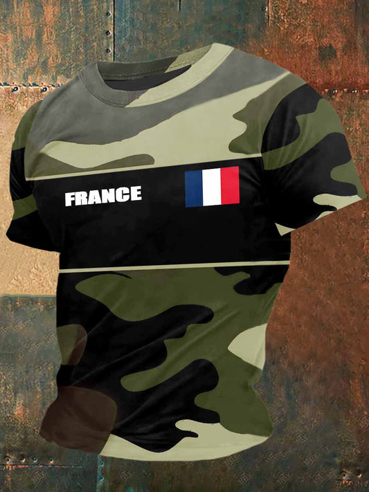 T-shirt à manches courtes France Camouflage Print Vintage Fashion pour hommes