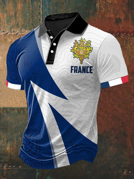 T-shirt à manches courtes France Badge Print Polo pour homme