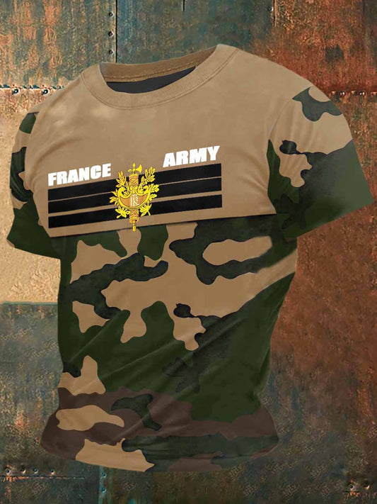 T-shirt à manches courtes France Army Print Vintage Fashion pour hommes