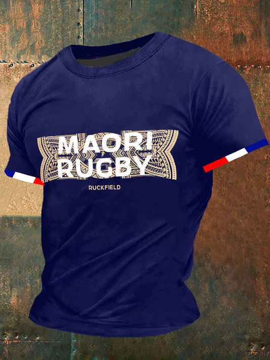 Maori Rugby Print Vintage Fashion T-shirt à manches courtes pour hommes