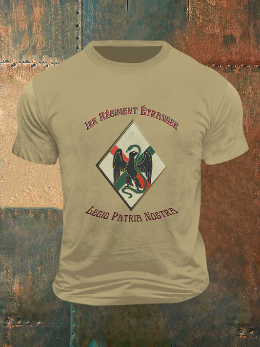 T-shirt à manches courtes 1ER Regiment Etranger Print Vintage pour hommes