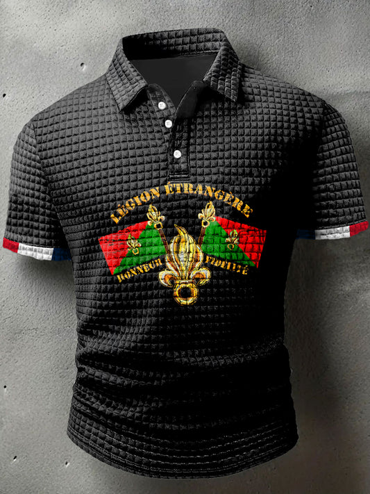 T-shirt à manches courtes à col polo et gaufré imprimé Legion Etrangere pour hommes