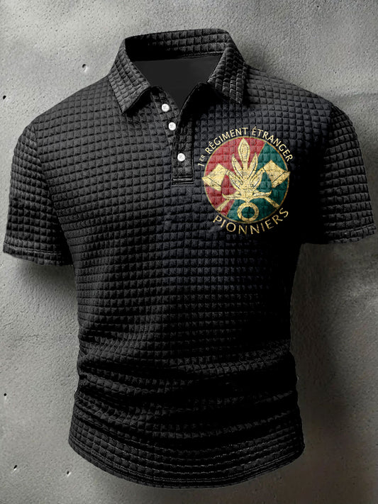 Regiment Etranger Imprimer Waffle Polo Neck T-shirt manches courtes pour hommes