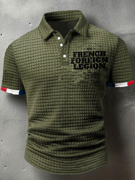 T-shirt à manches courtes à col polo gaufré imprimé Légion étrangère française pour homme
