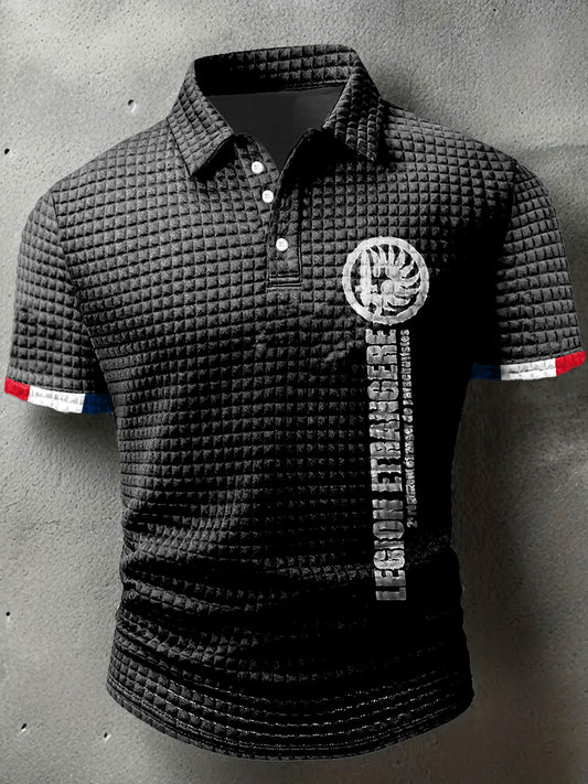 Legion Imprimer Waffle Polo Neck T-shirt à manches courtes pour hommes