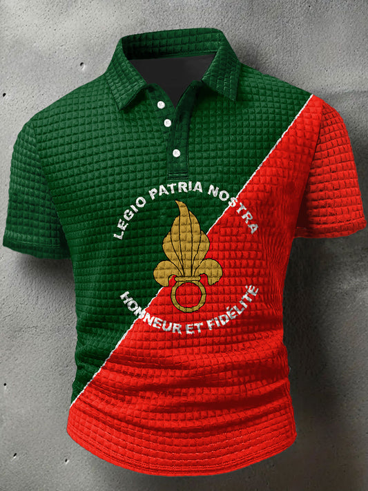 Legio Patria Nostra Imprimer Waffle Polo Neck T-shirt à manches courtes Homme