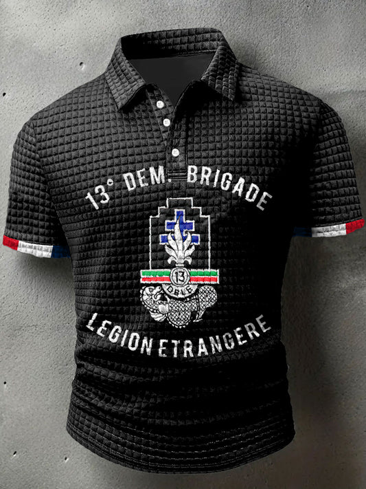 13rd Dem Brigade Imprimer Waffle Polo Neck T-shirt à manches courtes pour hommes