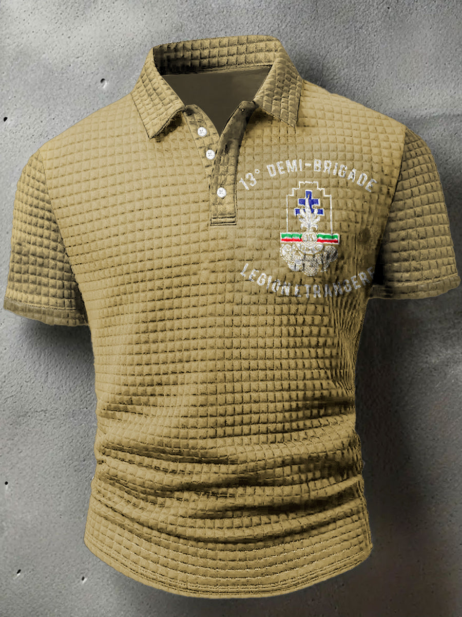 T-shirt à manches courtes col polo gaufré imprimé 13rd DEMI pour hommes