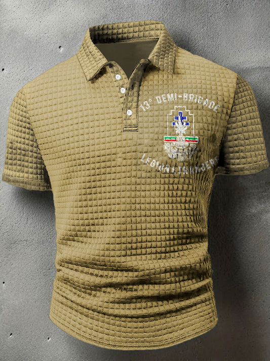 T-shirt à manches courtes col polo gaufré imprimé 13rd DEMI pour hommes