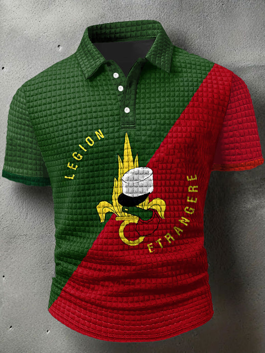 T-shirt à manches courtes à col polo et gaufré imprimé Legion Etrangere pour hommes