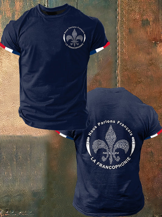 La Francophonie pour hommes Imprimer Vintage Fashion T-shirt à manches courtes