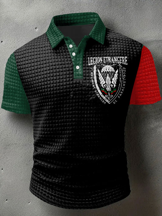 T-shirt Legion Etrangere 1 Rep Print Waffle Polo Neck Homme à manches courtes