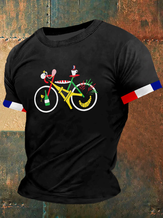 T-shirt à manches courtes Bike Print Vintage Fashion pour hommes