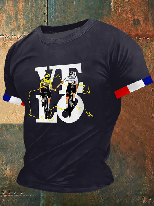 Velo Print Vintage Fashion T-shirt à manches courtes pour hommes