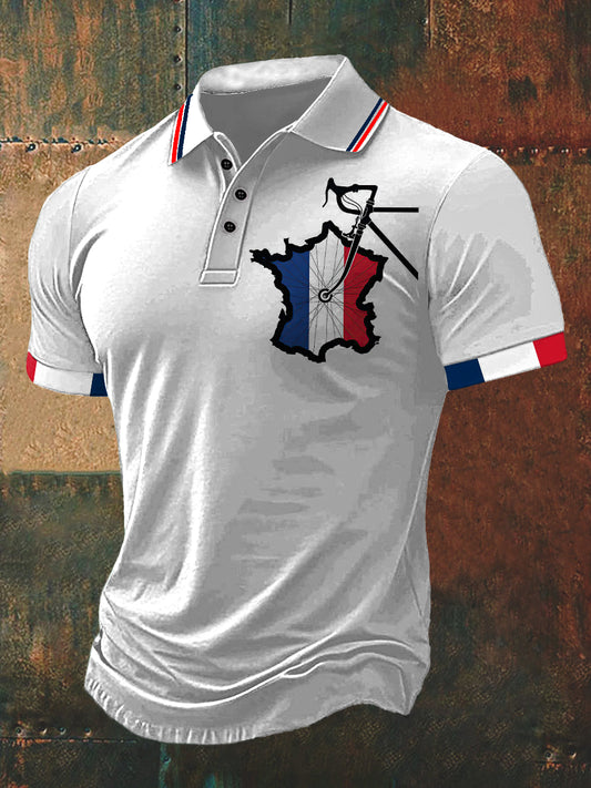 T-shirt à manches courtes Course De Vélo Print Polo Neck Homme