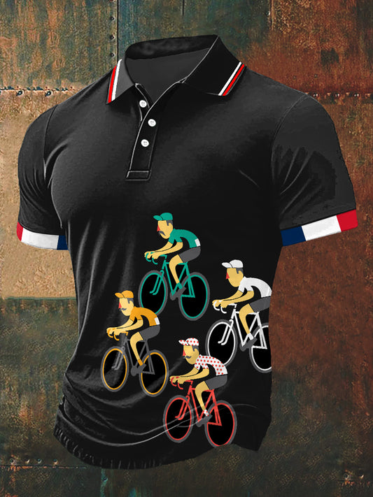 T-shirt à manches courtes Course De Vélo Print Polo Neck Homme