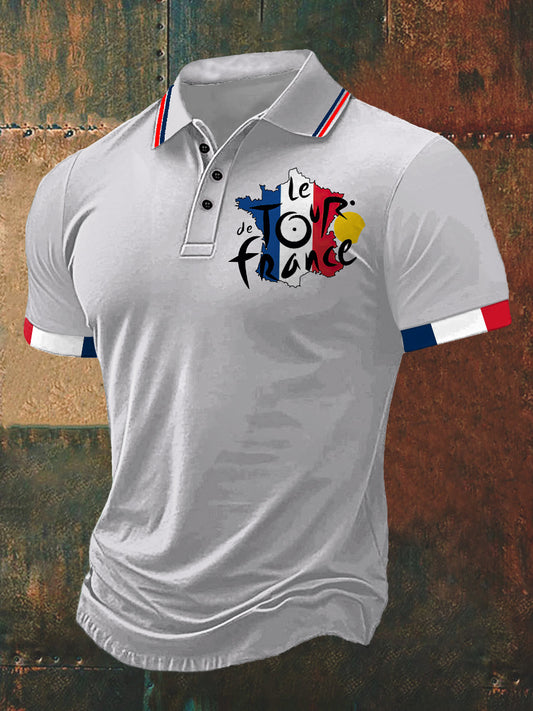 T-shirt à manches courtes Tour De France Print Polo Neck Homme