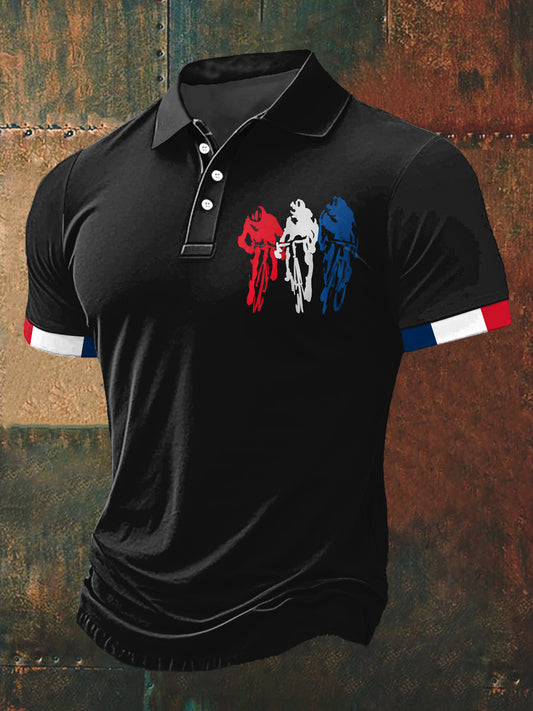 T-shirt à manches courtes Course De Vélo Print Polo Neck Homme