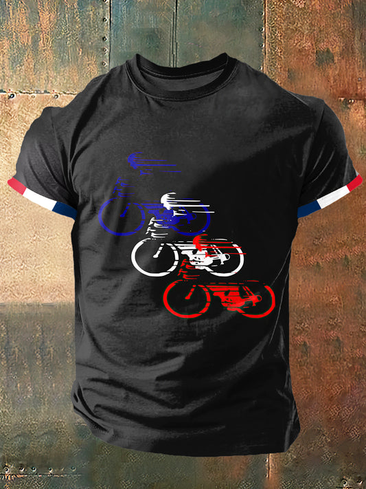 T-shirt à manches courtes French Bike Print Vintage Fashion pour hommes