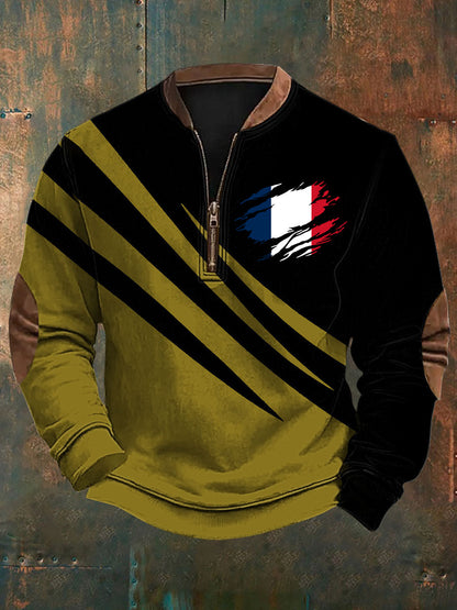 Sweat-shirt décontracté imprimé drapeau de la France pour hommes