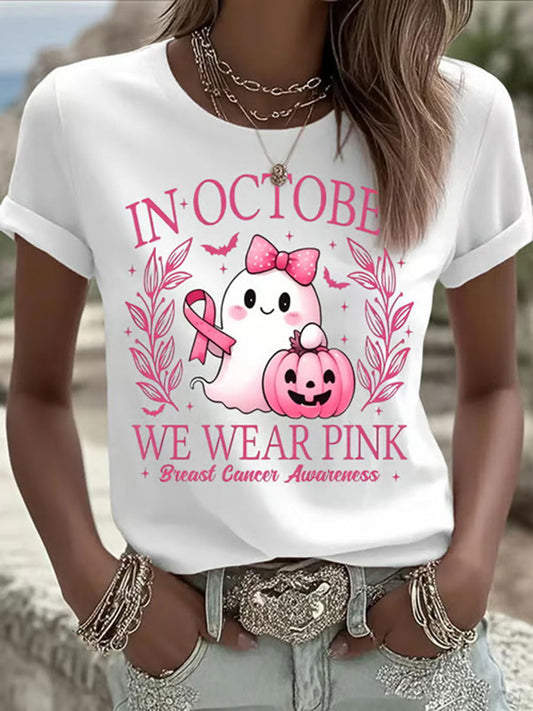 T-shirt décontracté à imprimé fantôme rose In october We Wear pour femme