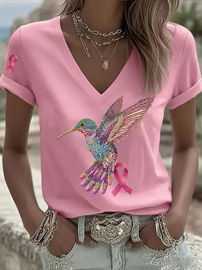 T-shirt Femme Rose Imprimé Colibri