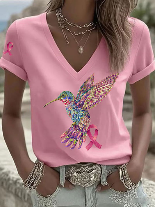 T-shirt Femme Rose Imprimé Colibri