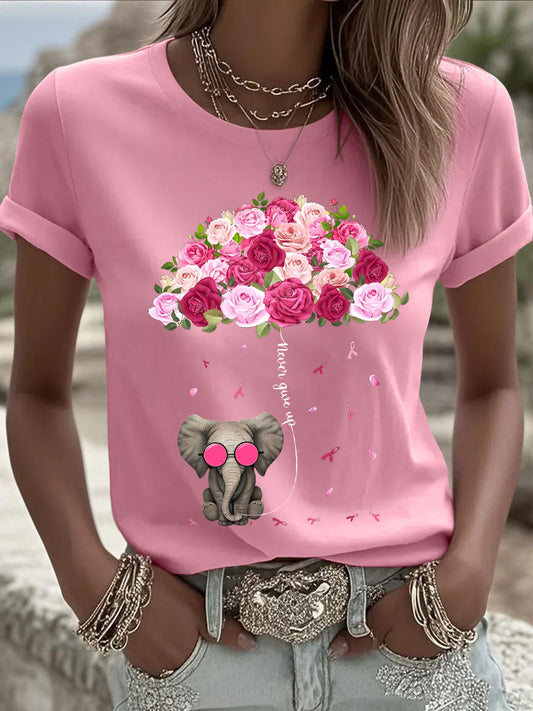 T-shirts Parapluie Éléphant Cancer Du Sein Pour Femmes