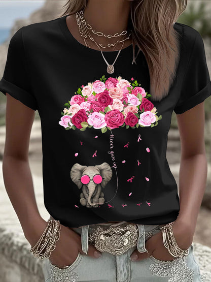 T-shirts Parapluie Éléphant Cancer Du Sein Pour Femmes
