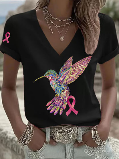 T-shirt Femme Rose Imprimé Colibri