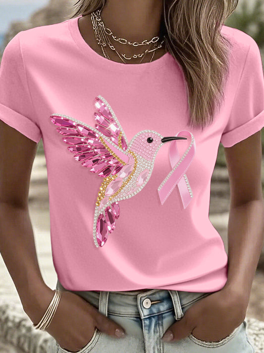 Colibri rose et ruban strass Art T-Shirt Femme