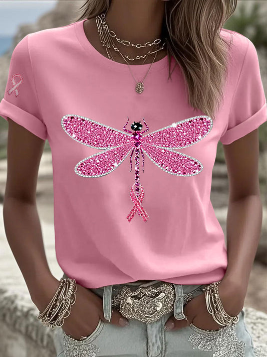 T-shirt Décontracté Femme Imprimé Ruban Rose